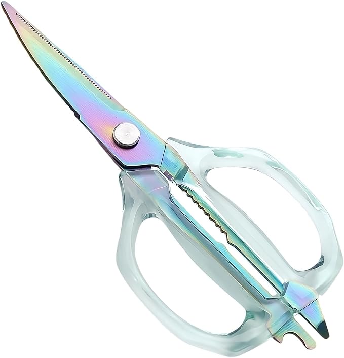 Jasni Transparent Handle Stainless Steel Sharp Powerful Kitchen Scissors Multi-Purpose Heavy Duty Food Scissors Kitchen Shears Chicken Poultry bone fish scales (Green handle color blade)