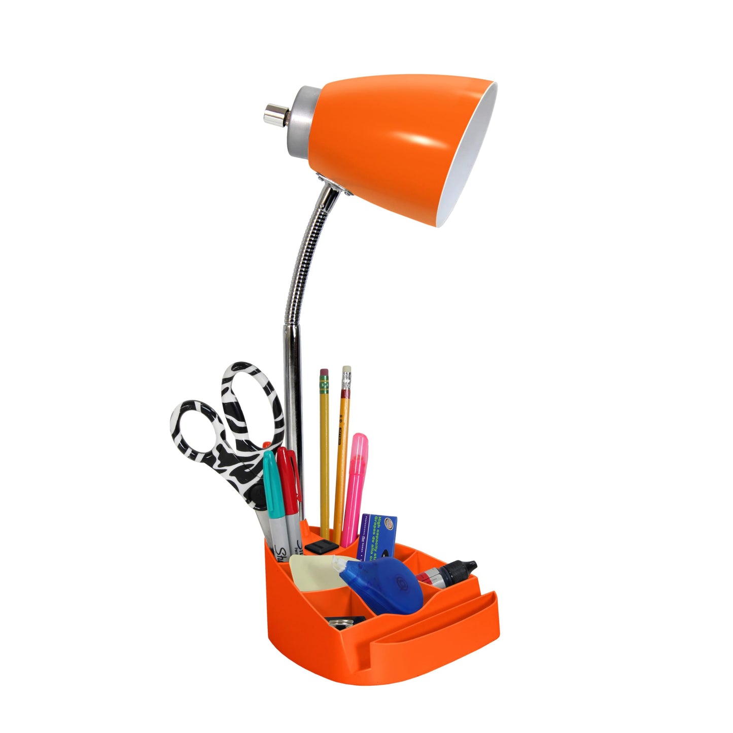 Simple Designs Gooseneck Desk Lamp with iPad Stand and Charging Outlet, 18.5in, Orange, Model LD1094-ORG, Plastic