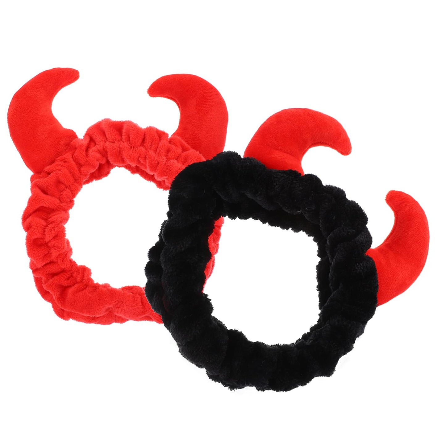 Lurrose 2Pcs Makeup Hair Band Devil Horn Headband Soft Bath Shower Headbands Hairlace Headwraps For Washing Face Shower Spa (Red