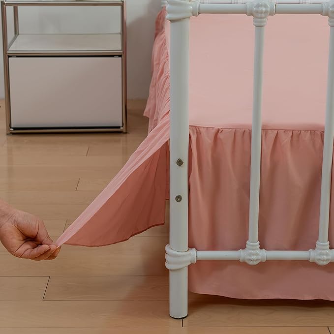 Bed Skirt Queen Size Ruffled Bed Skirt with Split Corners, 18 Inch Drop Dust Ruffle Bed Skirt with Platform, 18 Inch, Blush, Queen Size
