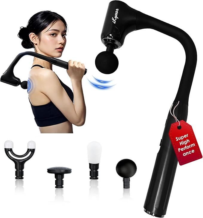 iKyoor Massage Gun with Exended Handle Deep Tissue Back Massager for Pain Relief with Silicone Sleeves, 12MM Percussion Ne...