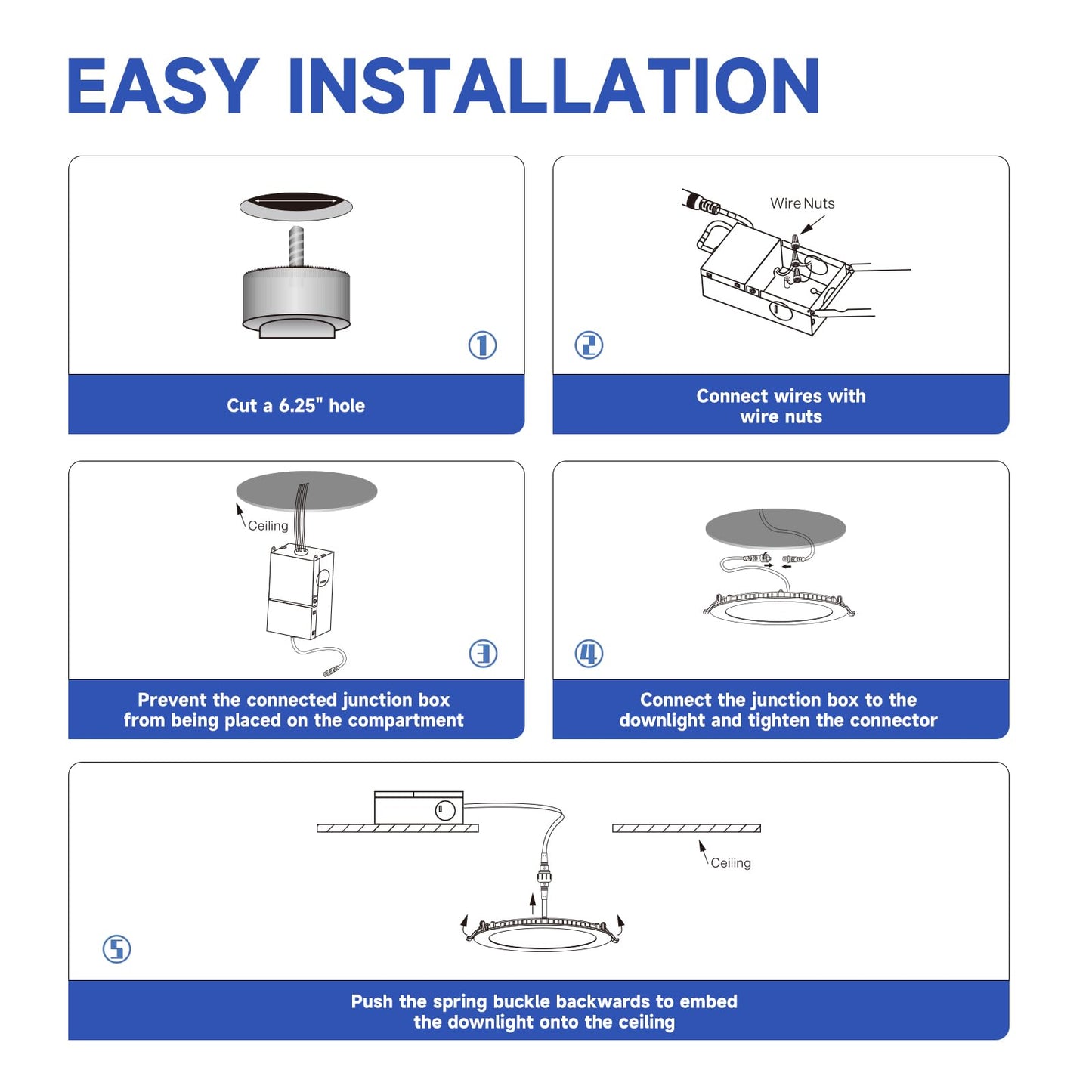 ECOELER 12 Pack 6 Inch Slim LED Recessed Lighting with Junction Box, 12W 1100Lm, 4000K Cool White, Dimmable LED Ceiling Downlights, High Brightness Wafer Lights, ETL & FCC