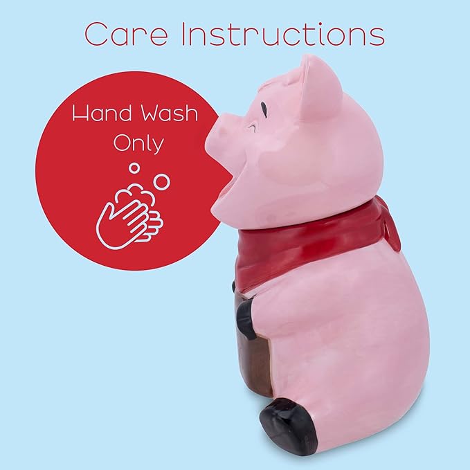 Dolomite Ceramic 10.4 x 7.6 Everyday Cookie & Candy Jar with Airtight Lid: Perfect for Kitchen Canisters, Pet Treat Containers & Decorative Farmhouse Storage, Pig Sign Oink