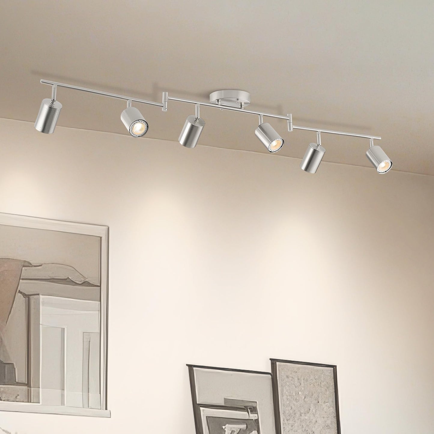 Vonluce 6 Light Track Light Fixture  Led Track Lighting Kit With Rotatable Track Heads  3-Color Gu10 Bulbs Included  Modern Ceiling Spotlight For Kitchen Office Closet Studio Bedroom  Nickel