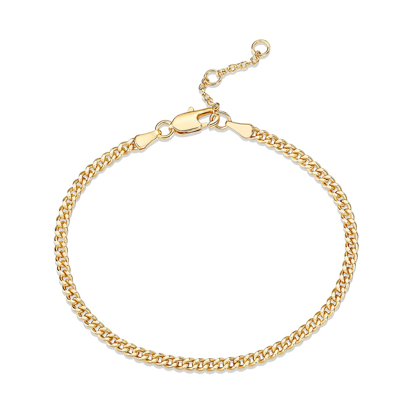 PAVOI 14K Gold Plated Paperclip/Curb/Figaro Chain Adjustable Bracelet for Women (Curb-L, Yellow Gold Plated)