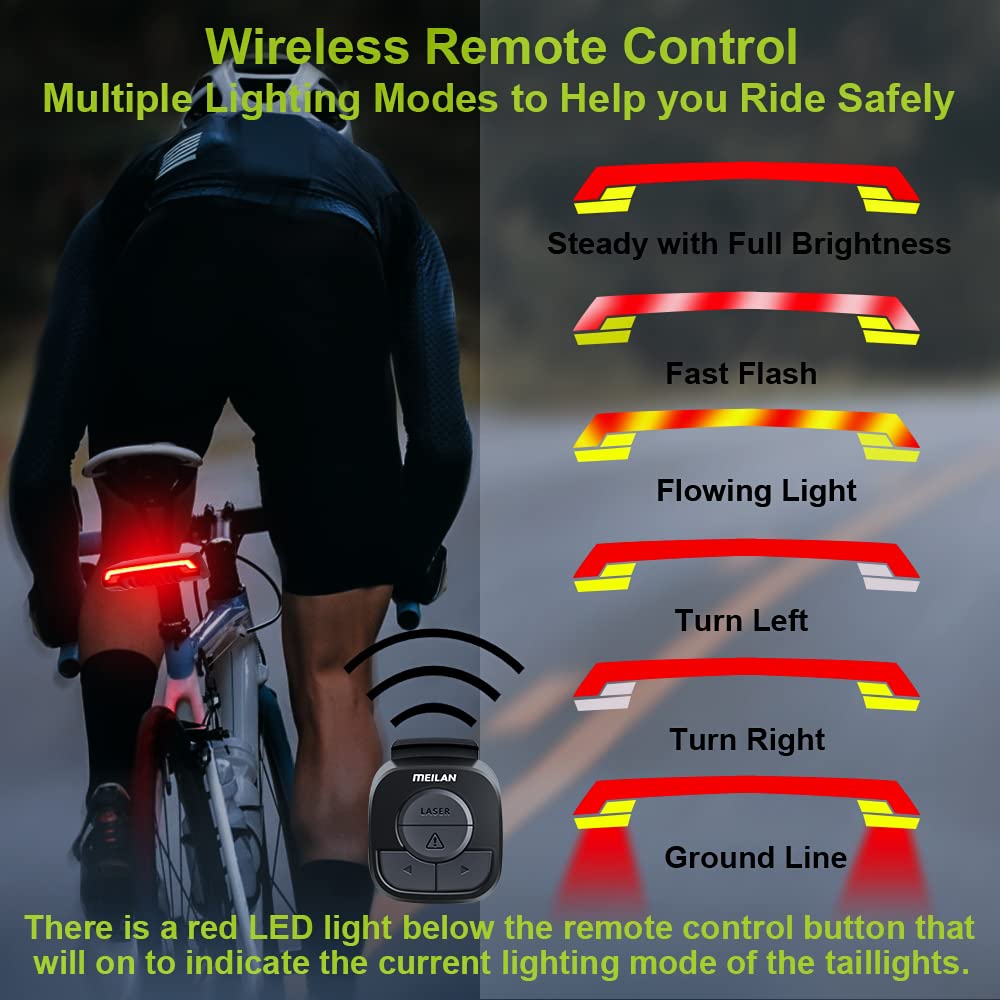 MEILAN X5 Smart Bike Tail Light with Turn Signals, USB Rechargeable, 2 Pack