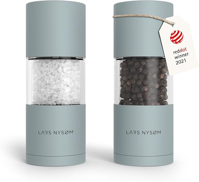 LARS NYSØM Salt and Pepper Grinder Set, Manual Salt and Pepper Mills with Adjustable Ceramic Grinder, Design Spice Shaker Set (Sky Blue)