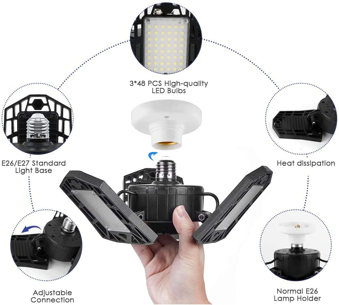 KONPWAY Deformable LED Garage Light 6000 Lumen 60W Neutral 1-Pack Plastic Model 3d55bb6f-818e-4378-8108-