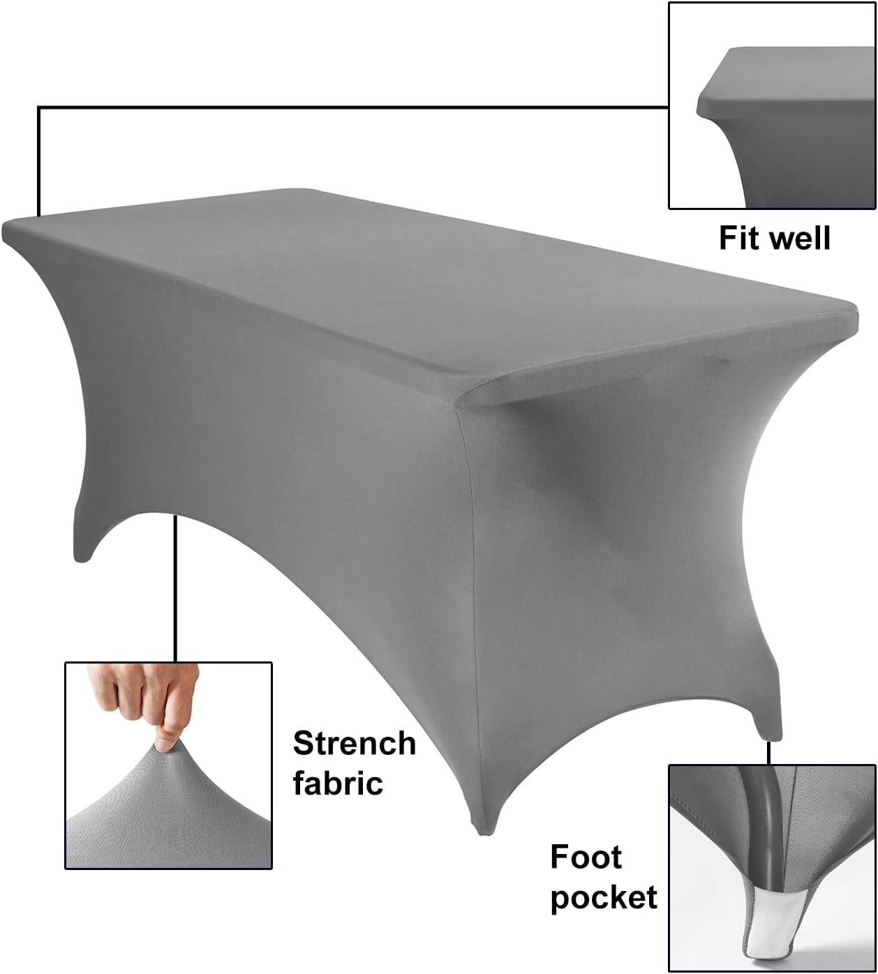 2Pack Spandex Waterproof Table Covers 6ft，Spandex 6ft Waterproof Table Cover for Party,Wedding, Banquet, and Events(Gary)
