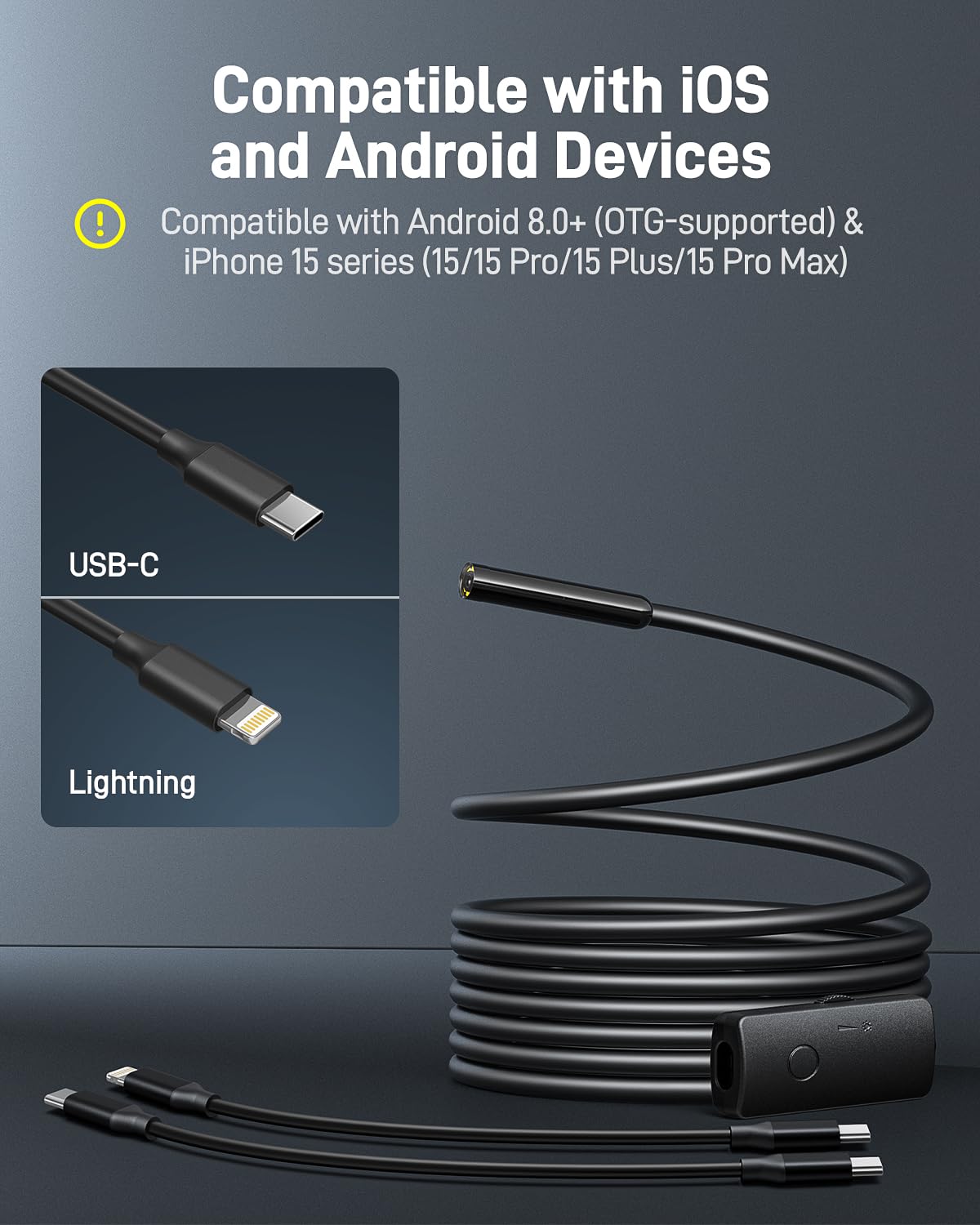 Anykit USB Endoscope Camera with 8 Adjustable LED Lights, Borescope with Semi-Rigid Snake Camera, IP67 Waterproof Inspection Cam Compatible with iPhone and Android Devices (9.8 ft)