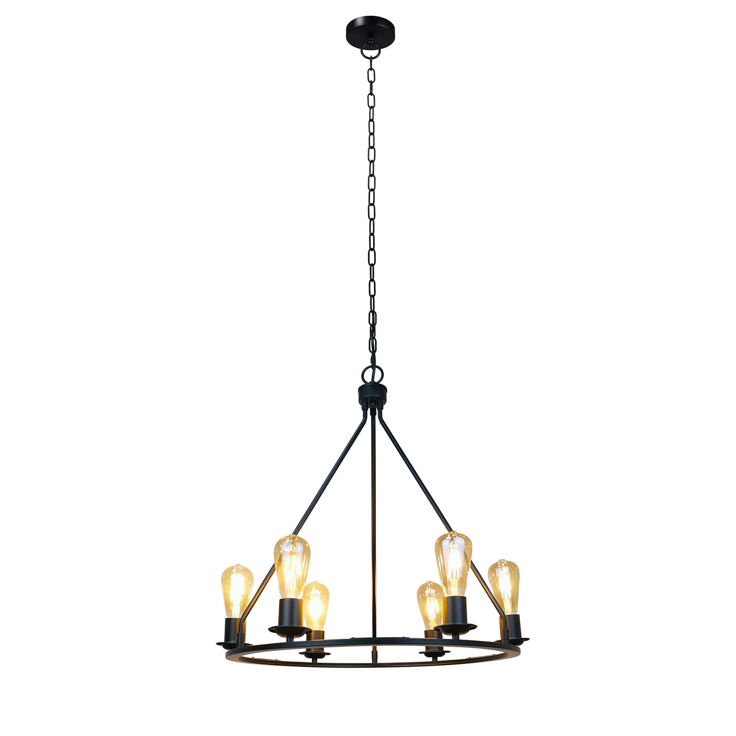 Chloe Lighting IRONCLAD Industrial Pendant, 6 Light, Metal, 22in Wide, Matt Black Finish, Model CH6D805BK22-UP6
