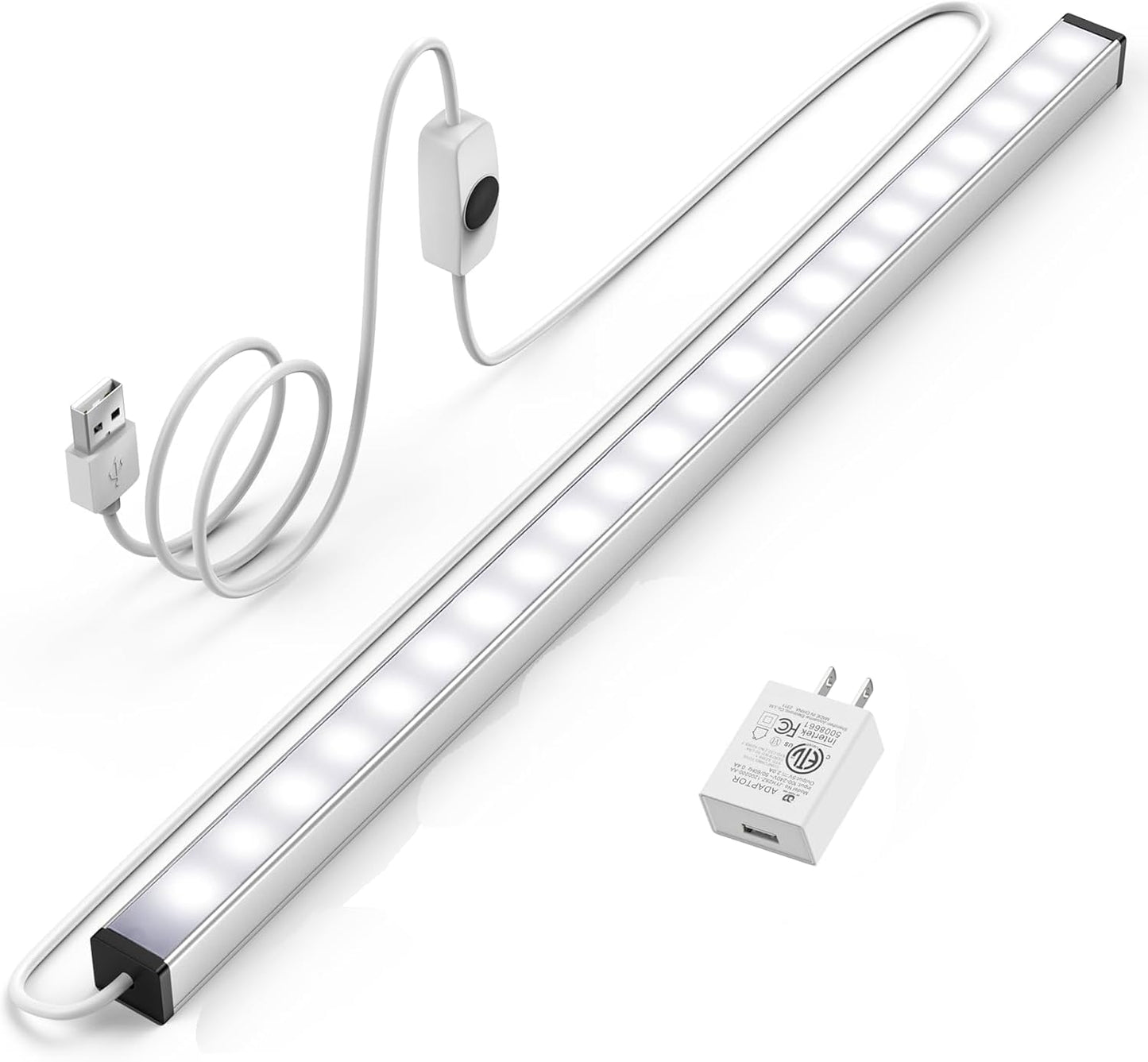 Asoko Led Under Cabinet Lighting Strip, 12 Inch, Daylight White 5000K, Dimmable, Usb Powered, Thin Design For Kitchen & Display Cases