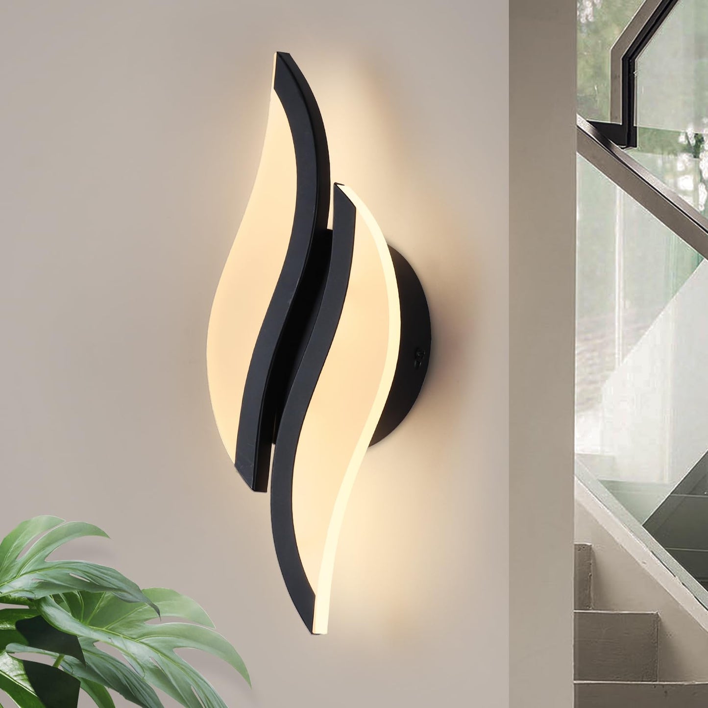 Caneoe Modern Led Wall Sconce 3000K Warm White Black Indoor Wall Light Fixtures Acrylic Wall Sconce Lighting For Living Room Bedroom Bedside Bathroom Hallway Stairway Wall Lamp (Black  1 Pack  3000K)