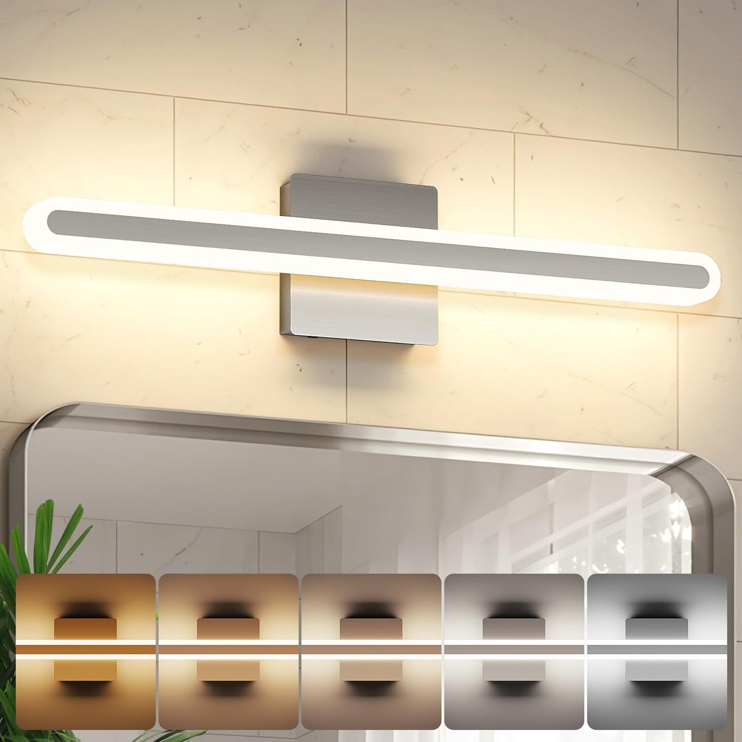 Joosenhouse Brushed Nickel Vanity Lights For Bathroom  5Cct Dimmable Vanity Light Bar  Above Mirror Makeup Mirror Light  Modern Bathroom Lighting Fixtures 23.6 Inch 20W