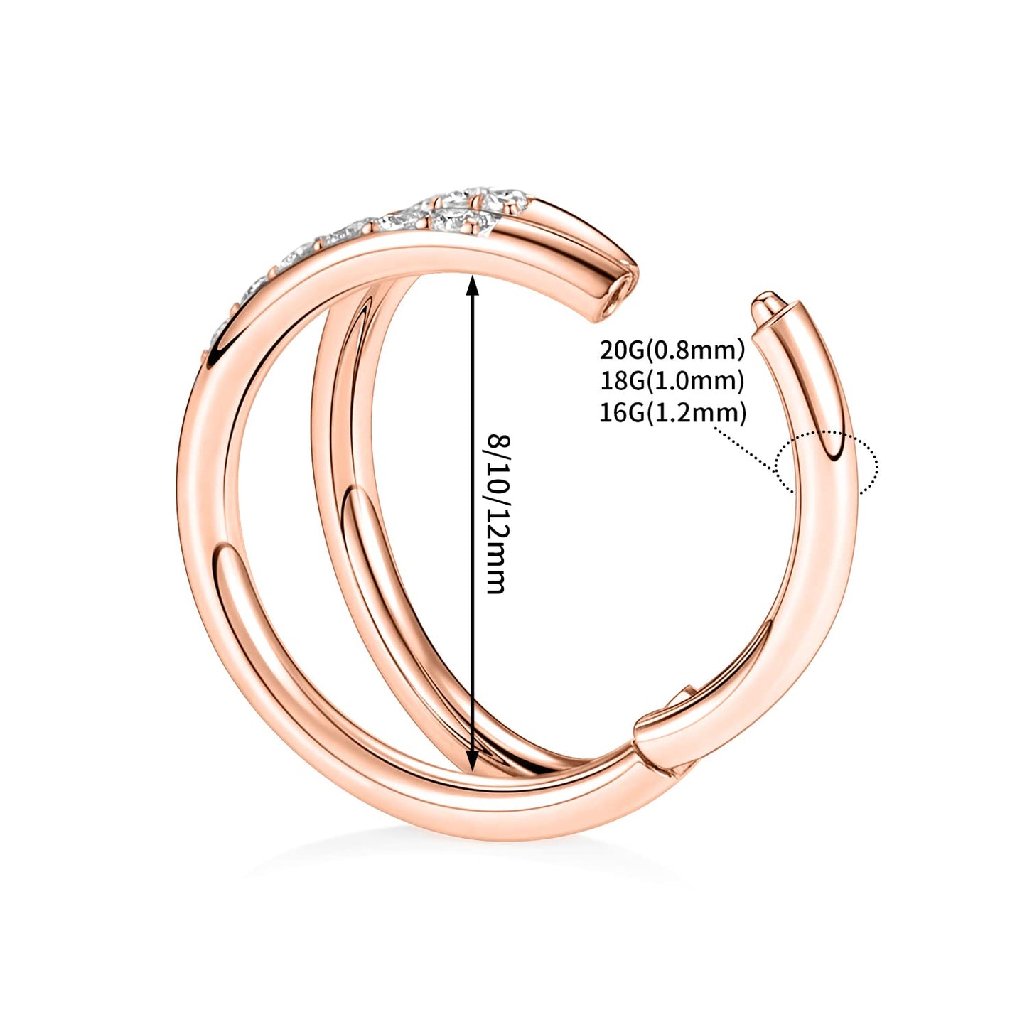GAGABODY 20 Gauge Helix Earring Double Open Stack Hoop 6mm Hoop Earrings 20g Nose Hoop Septum Jewelry CZ Rose Gold Surgical Stee