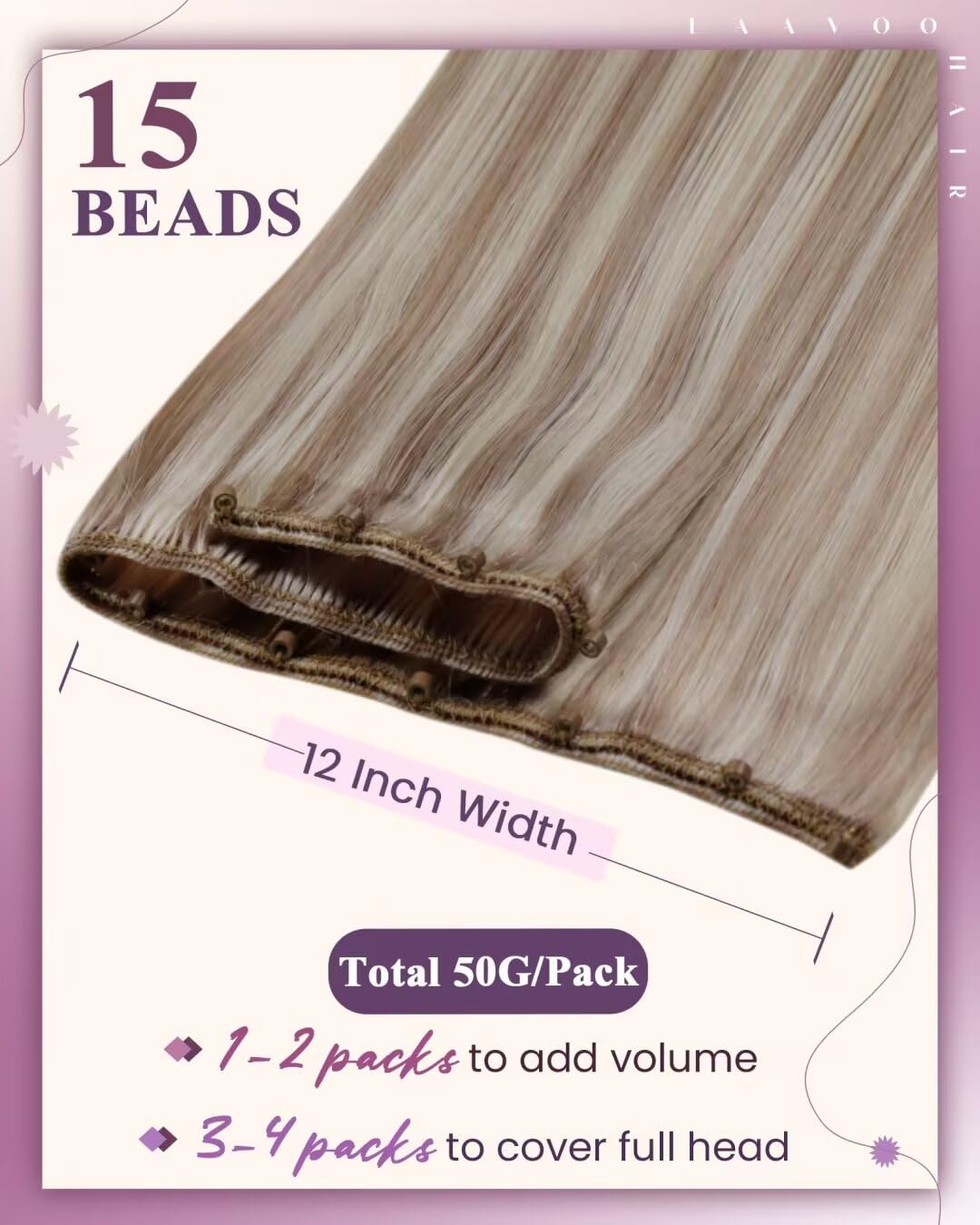 LaaVoo Hair Beaded Weft Hair Extensions Real Human Hair Beaded Weft Hair Extensions Human Hair Blonde Highlighted 16inch 50g