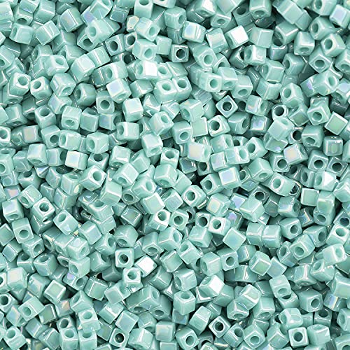 Miyuki Square/Cube Beads 1.8mm Seafoam Opaque AB 250 Gram Bulk Bag Japanese Glass Beads