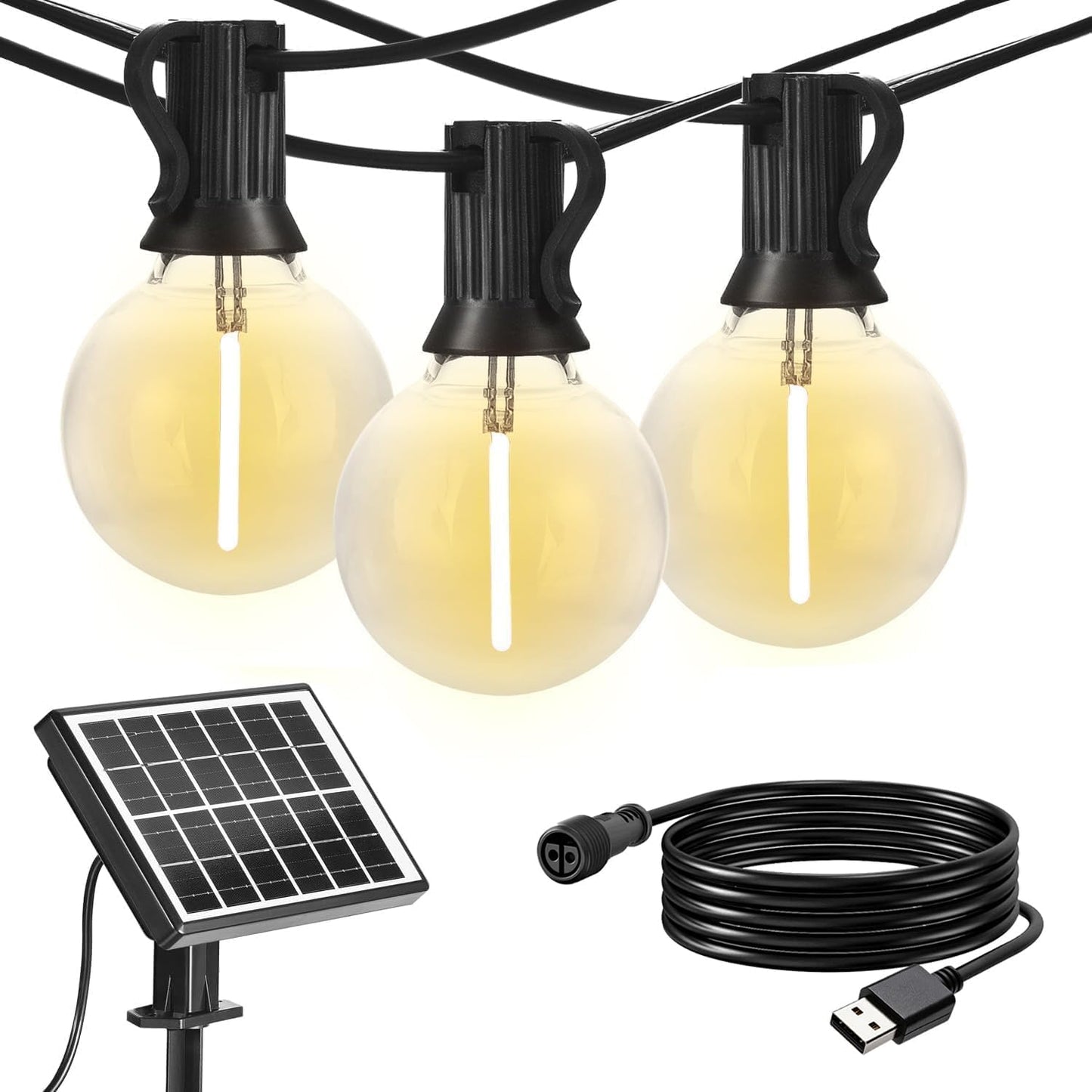 Sunthin Solar String Lights, 50Ft Black G40 Led Bulbs, Waterproof For Patio, Garden, Deck, Model St256