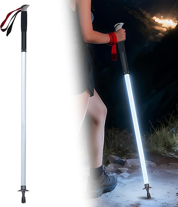LED Light Safety Walking Stick, IP55 Waterproof Recharged Glowing Trekking Pole for Night Hiking, with SOS Mode & Ice-Brea...