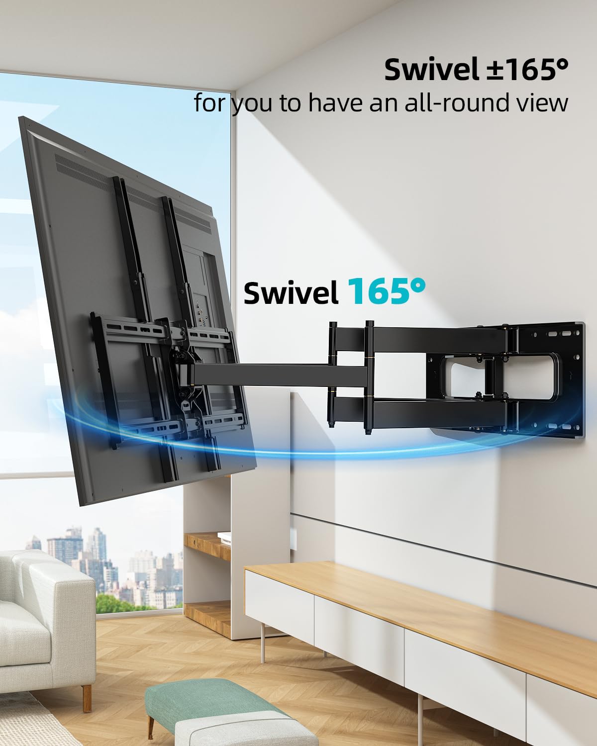 HCMOUNTING Full Motion TV Wall Mount for 60-100 Inch TVs, 30.3 Inch Long Arm, VESA 800x600 Compatible, Swivel and Tilt, Fits 16-24 Inch Studs, 165 lbs Heavy-Duty Bracket