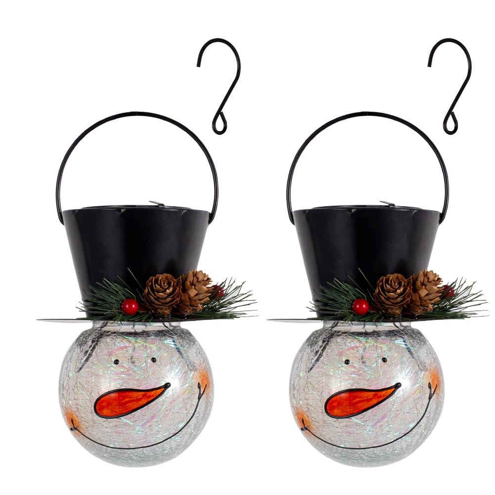 Starsoul 2 Pack Snowman Solar Lanterns  Christmas Outdoor Hanging Lantern Waterproof Decorative Snowman Lights Decor For Garden  Patio  Yard  Porch  Xmas Holiday Party Decor (Pinecone)