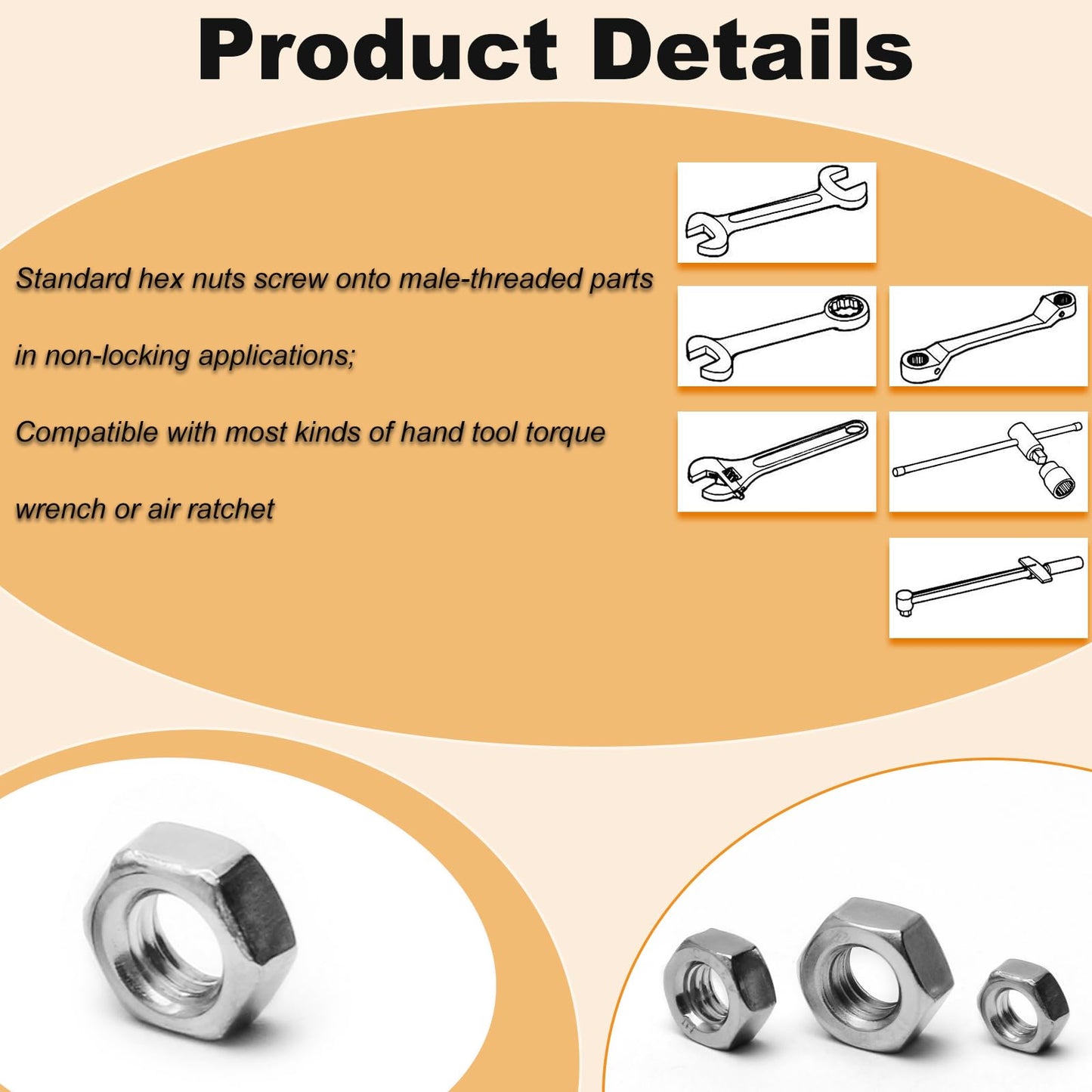 50pcs M6 Hex Nut, Stainless Steel 304, Hex Drive, Metric M6x1 Nuts Fasteners, Replacement Nut, Right Hand, M6-1.0mm Hexagonal Nut