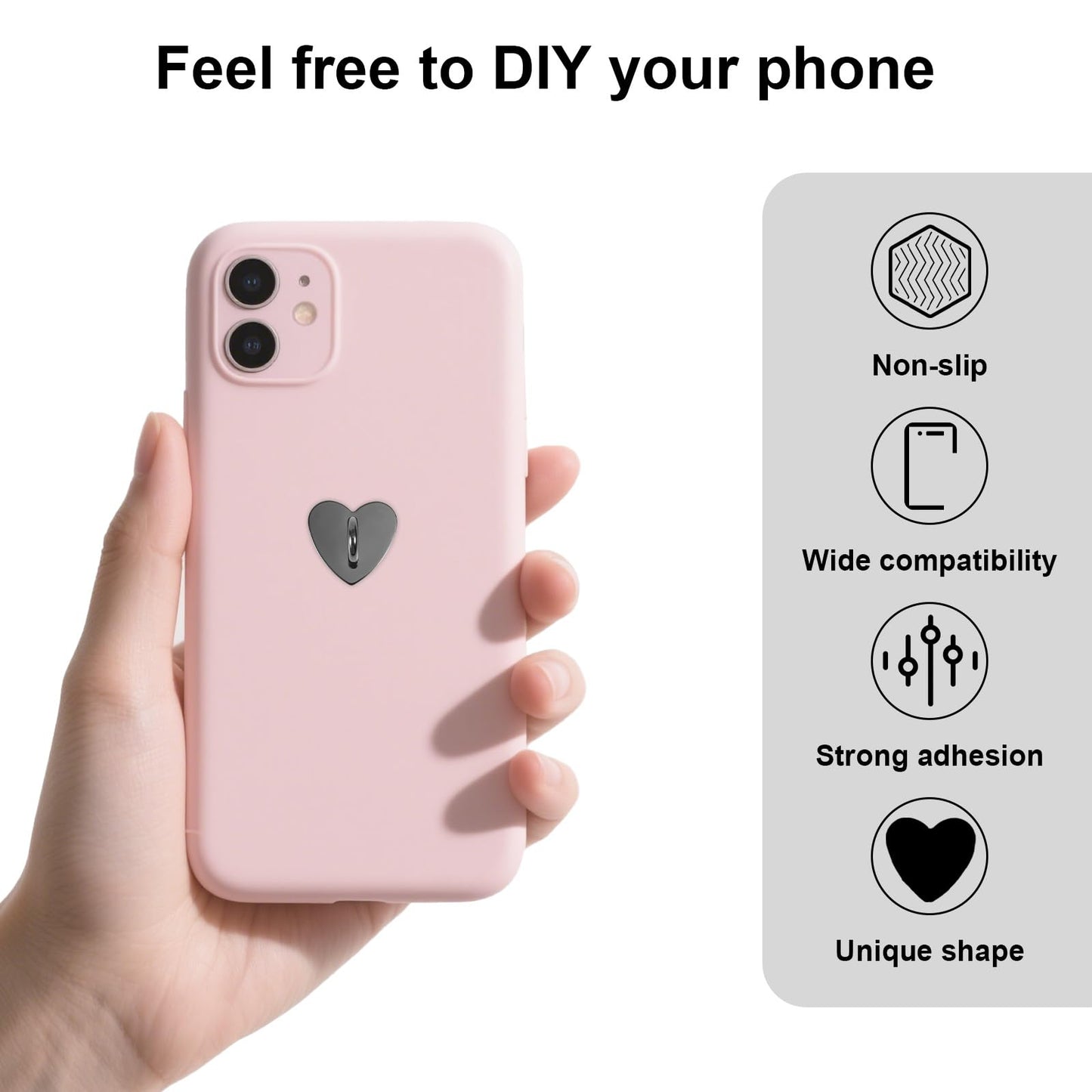 8Pcs Cell Phone Ring Holder, Cute Heart Phone Charm Hooks Adhesive Smartphone Finger Ring Stand Sticky Metal Loop Grip For Cellp