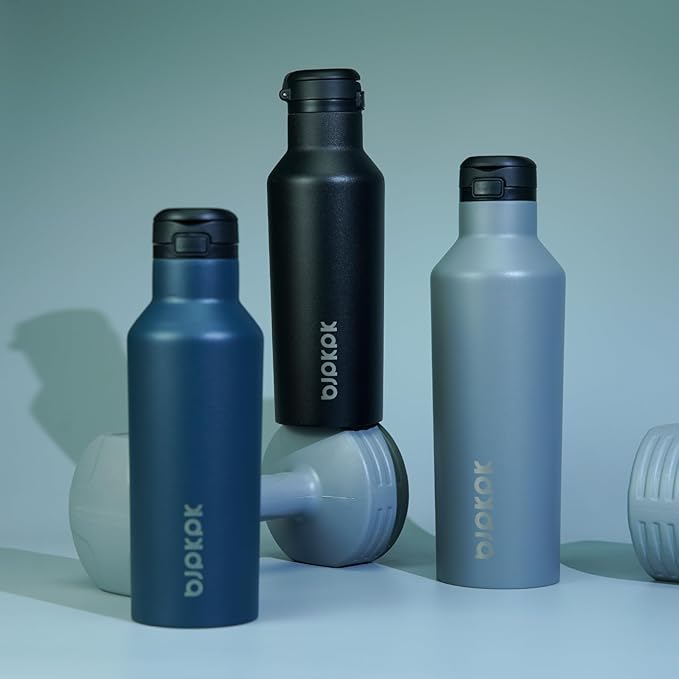 BJPKPK Insulated Water Bottle With Straw 25oz Stainless Steel Water Bottles With 2 Lids And Carry Handle Reusable Travel Metal Thermal Flask,Black
