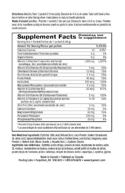 Ener-C Sugar Free Mixed Berry Multivitamin Drink Mix, 1000mg Vitamin C, Non-GMO, Vegan, Real Fruit Juice Powders, Natural Immunity Support, Electrolytes, Gluten Free, 1-Pack of 30