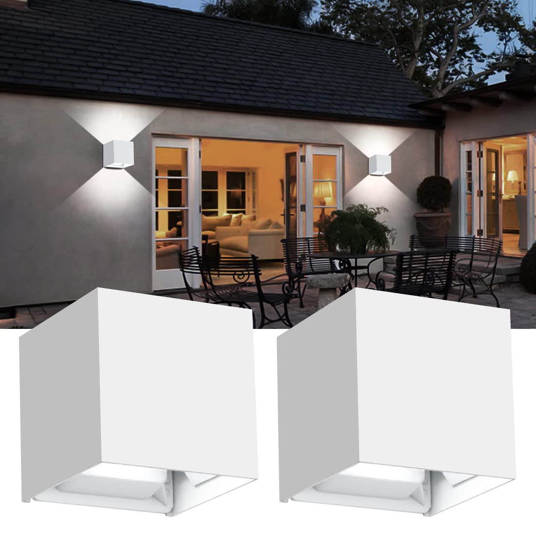 ledmo LED Outdoor Wall Lights, Adjustable Beam, Aluminum, 20W, IP65, 6000K, 2 Pack, White