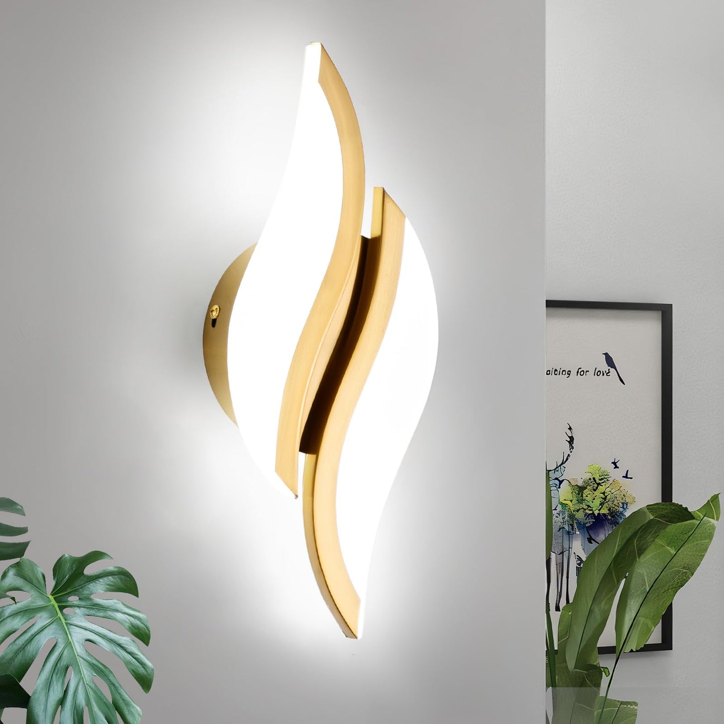 Caneoe Modern Led Wall Sconce 6000K Cold White Black Indoor Wall Light Fixtures Acrylic Wall Sconce Lighting For Living Room Bedroom Bedside Bathroom Hallway Stairway Wall Lamp (Gold  1 Pack 6000K)