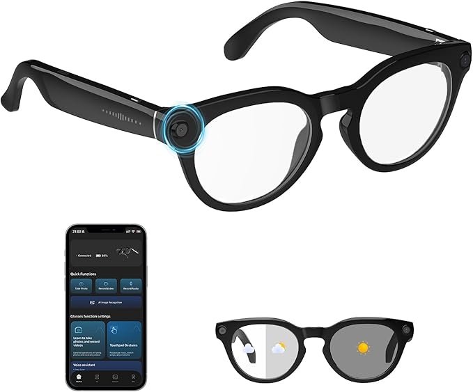padom AI Smart Glasses with Camera 4K, 1080p HD Video Recording Glasses, 8MP Bluetooth Sunglasses for Men & Women, Al-Powe...
