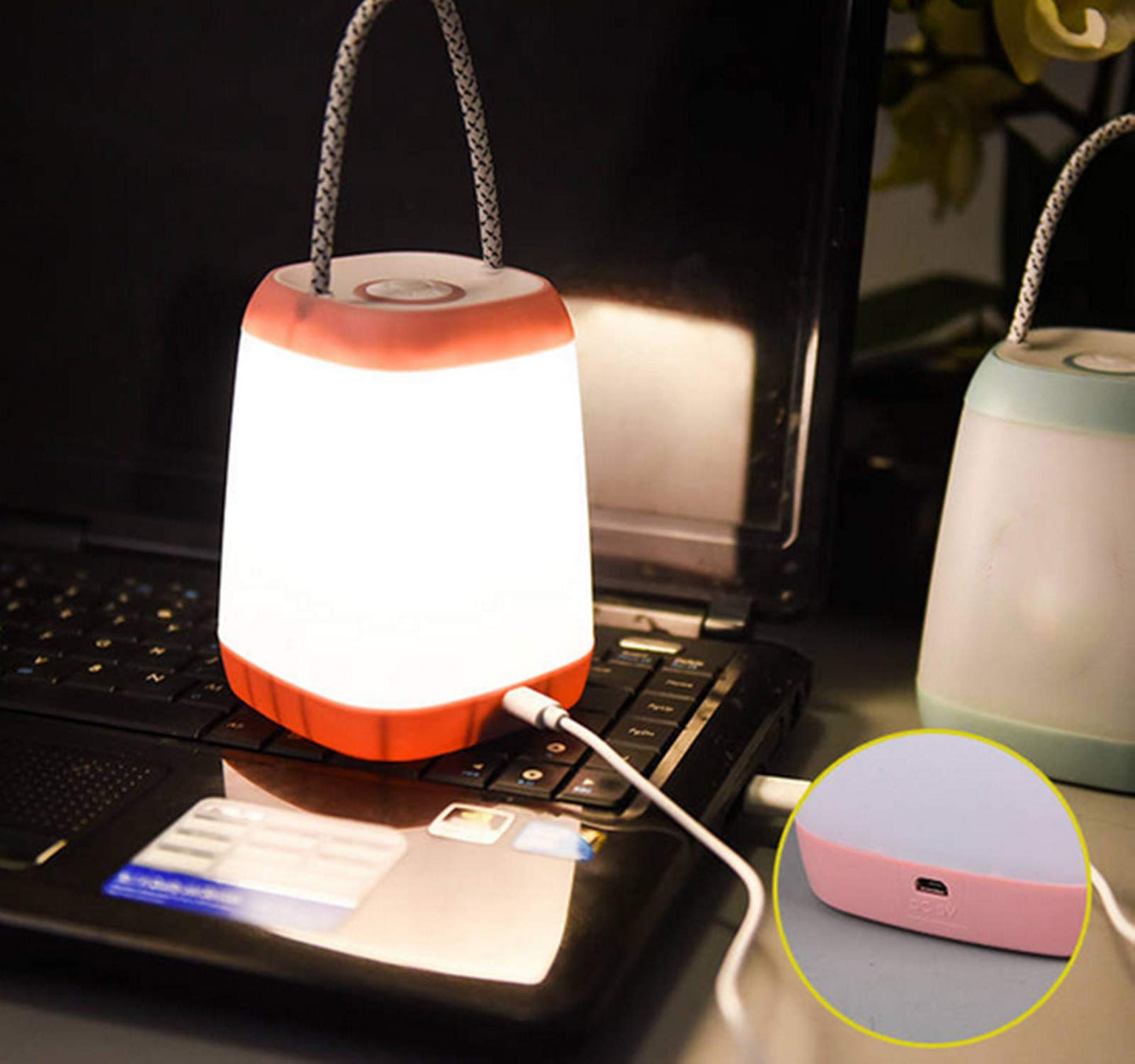 Hathdia Night Light for Kids, USB Rechargeable Portable Lantern, 3 Light Modes, Plastic, Cyan, 1 Pack
