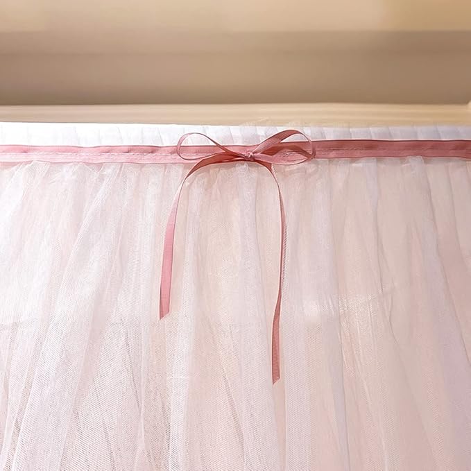 Mengersi Canopy Bed Curtains with Lights,4 Corner Bed Canopy Royal Luxurious Bed Drapes Netting,Princess Bed Curtains for Girls Adults Bedroom Decoration (Pink, King)
