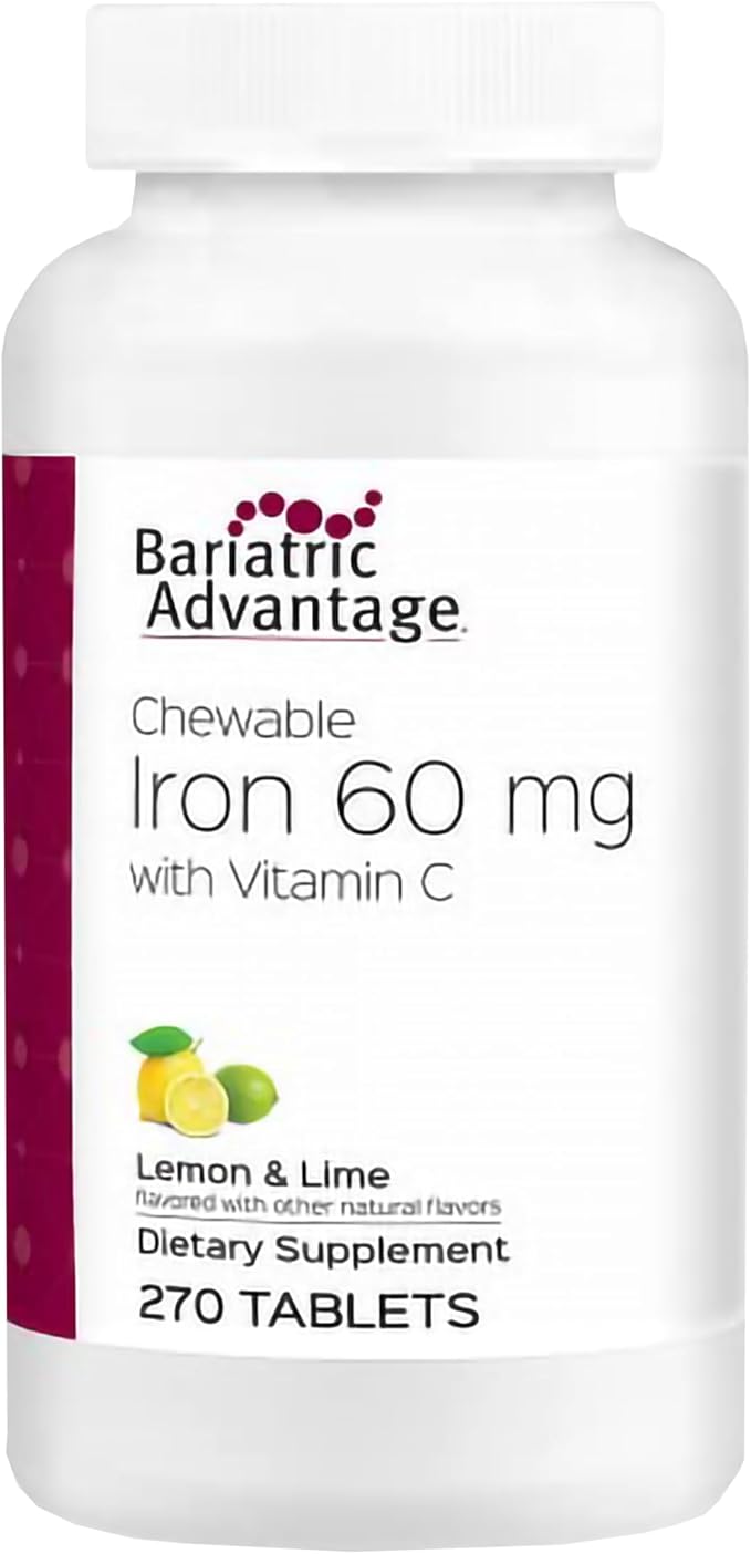 Bariatric Advantage Chewable Iron 60 mg with Vitamin C for Increased Absorption and Utilization, Easily Digestible for Gastric Bypass and Sleeve Gastrectomy Surgery Patients - Lemon Lime, 270 Count