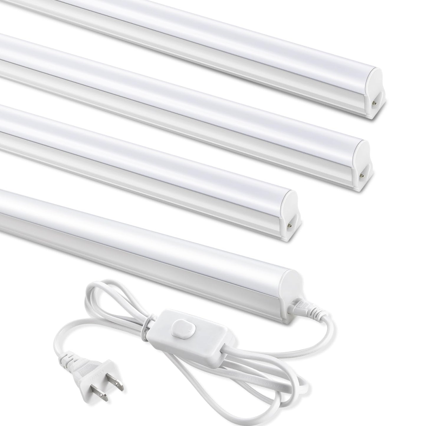 SUNLINKCO (4 Pack) 4FT T5 LED Shop Light,6500K,20W,2300LM(Super Bright White) Linkable LED Integrated Fixture,Garage Ceiling and Cabinet Light,Strip Light,Corded Electric with ON/Off Switch