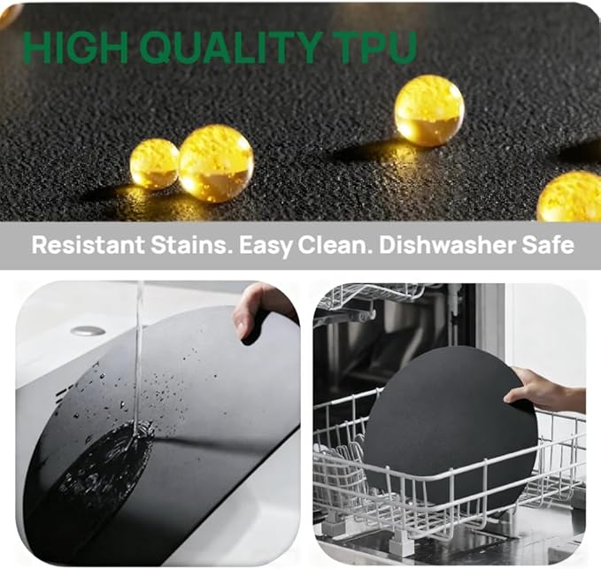 Rubber Cutting Board, TPU Cutting Mats for Kitchen, Thin Cutting Boards Plastic Flexible, Unique D Shape Black, Non-Slip Kitchen Cutting Boards, Dishwasher Safe, BPA Free,(1PC, Black-D Shape)