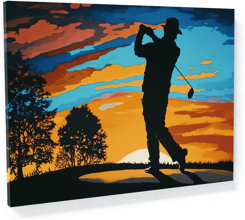 Sense Canvas Golf Golfer Sunrise Sunset 11 Canvas Art - Home Decor Wall Art Print Poster Painting Small 16x12 / 1.5"