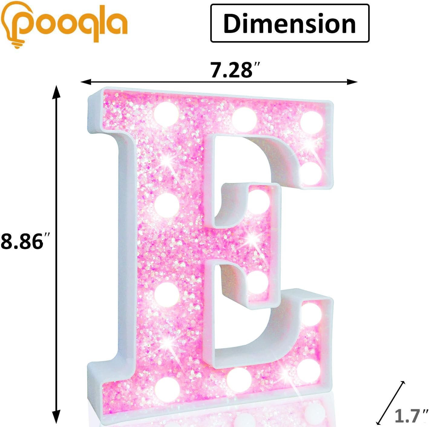 Pooqla Led Marquee Letter Lights  Light Up Letters Glitter Letter Sign Girls Gift  Battery Powered Night Light Pink Birthday Party Room Wedding Christmas Girls Bedroom Dorm Decoration  Cool White E