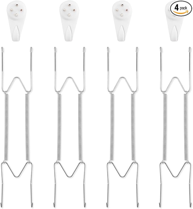 Bilillo 4 Pack Plate Hangers for The Wall, Suitable for 10-14 inch Art Plate, Stainless Steel Invisible Heavy Duty Wire Plate Holder with Wall Hooks, Plate Hangers for Displaying Plates, Silver