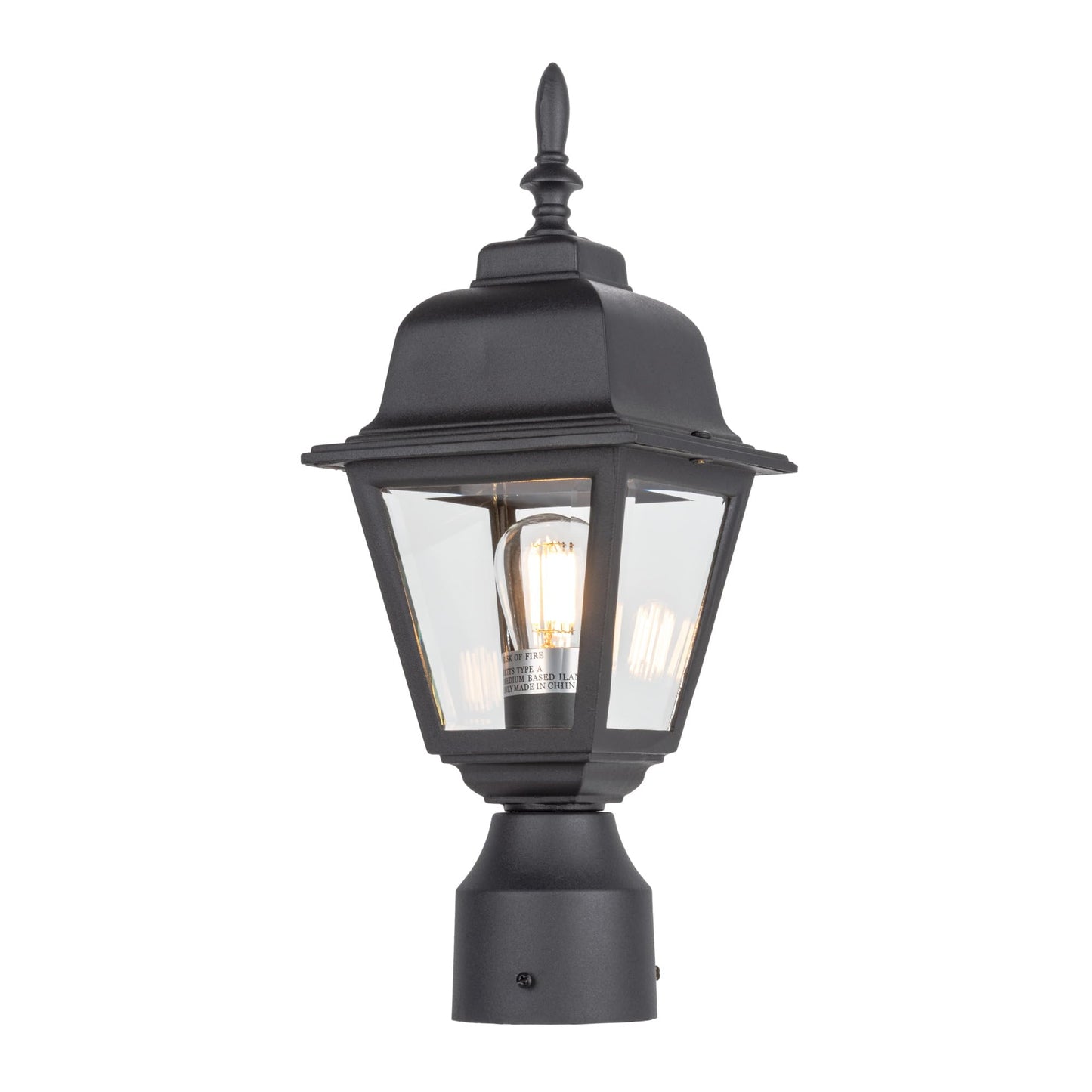 Lit-Path Outdoor Post Lantern, Aluminum, E26 Max 60W, Matte Black, 1-Pack, Model Lt-Pl003