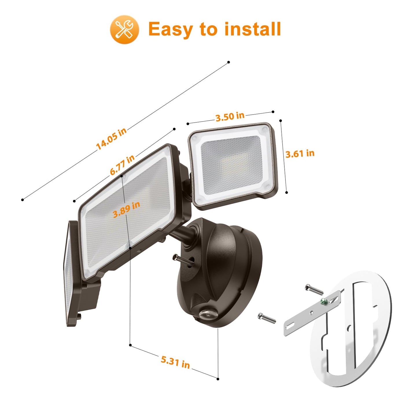 Lepower 3500Lm Dusk To Dawn Led Security Light, 35W Flood Light, 3 Heads, Ip65 Waterproof, Brown, Model Yy02B-Br