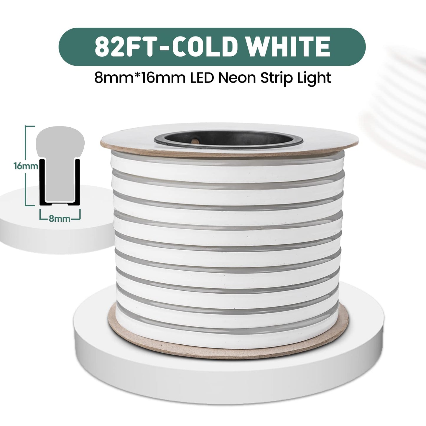 Gzbtech Flexible Led Neon Rope Lights 82Ft Ac 110-120V Waterproof Strip Light  120 Leds/M Cuttable Connectable Neon Lighting For Indoor Outdoor Home Decor/Commercial Building Use-Cold White 25M