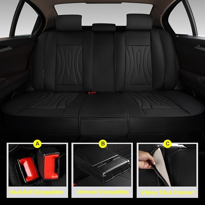 Car Seat Covers Full Set Fit for Lincoln Nautilus 2014-2026,Waterproof Laux Leather Seat Protectors for 5-Seat Vehicles(Black)