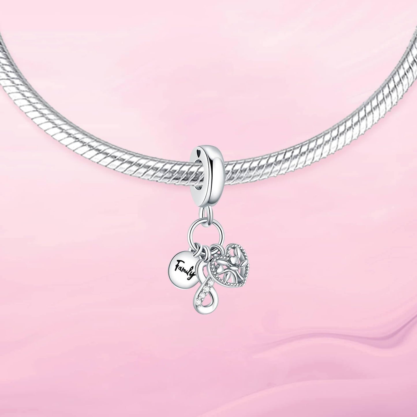 VALGACLS Family Infinity Triple Charm Family Tree Charms 925 Sterling Silver Charms for Bracelets and Necklaces