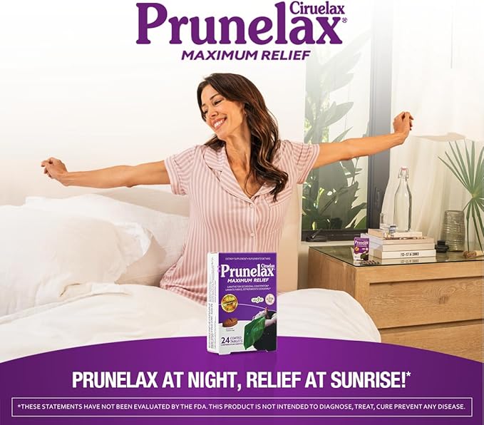 Prunelax Ciruelax Maximum Relief Laxative Tablets with Natural Senna for Occasional Constipation, Senna Extract, Vegan & Gluten-Free, Gentle Overnight Relief - 60ct