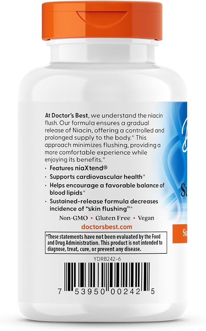 Doctors Best Sustained-Release Niacin with niaXtend, Supports Heart Health, Non-GMO, Gluten Free, Vegan 120 Tablets