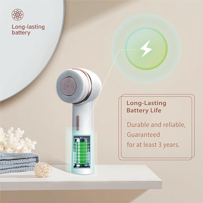 Electric Facial Cleansing Brush with Silicone and Bristle Brushheads,Rechargeable,Face Cleansing Brush, Face Scrubber Against Exfoliator,Face Wash Machine Brush, Relief for Face Skin Issues