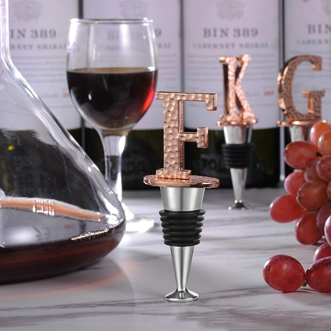 Miicol Wine Stopper, Prosecco Stopper, Wine Bottle Stopper, Personalised Champagne Stopper, Rose Gold Wine Accessories, Wine Lovers Gift, Monogram Gift, Letter F