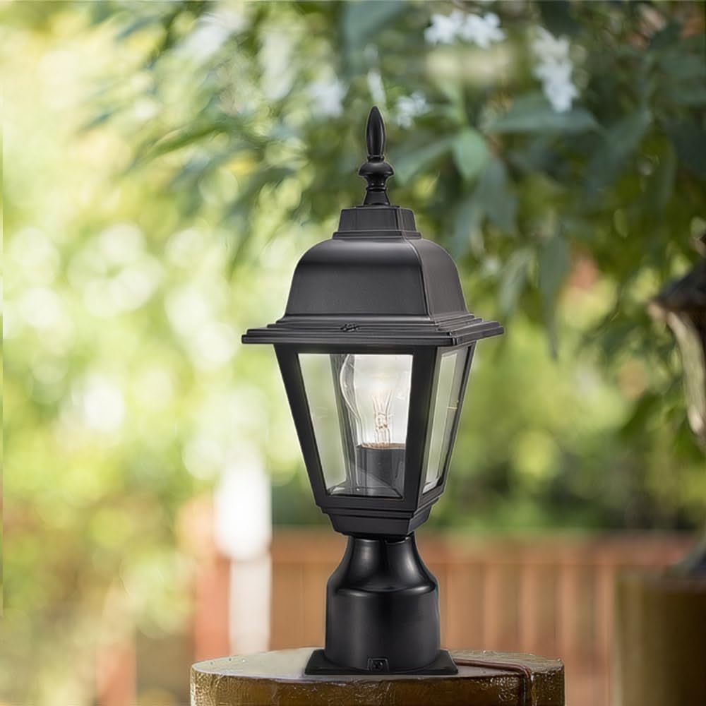 Design House Maple Street Outdoor Post Top Light With 3-Inch Pier Base Mount Fitter  Black  590307